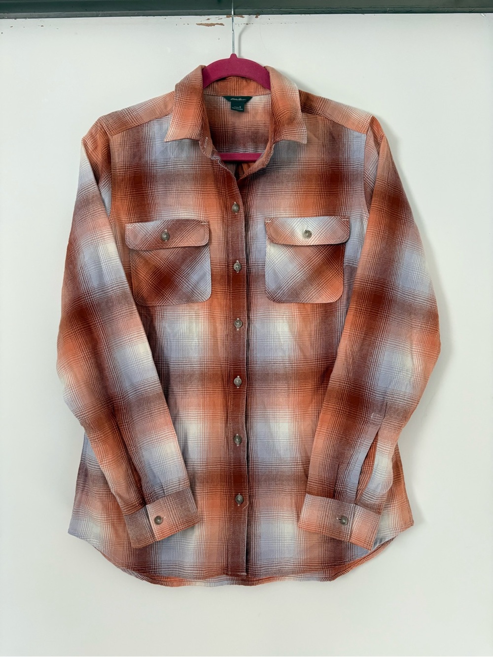 Women’s Eddie Bauer Orange Plaid Button-Down Shirt